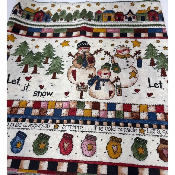 Let It Snow Holiday Cotton Fabric Scrap 11" x 42" Snowmen & Mittens Festive Desi - Picture 6 of 10